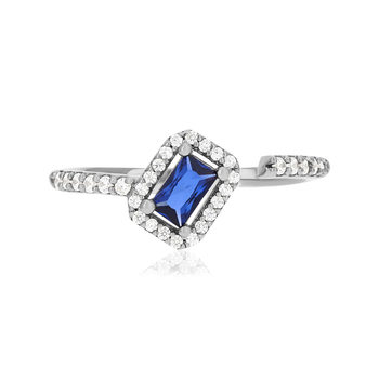 Bague argent 925 pierre imitation bleue et zirconias