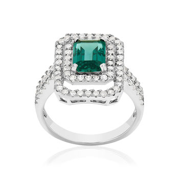 Bague argent 925 pierre imitation verte et zirconias.