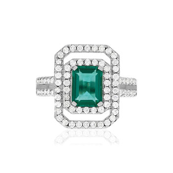 Bague argent 925 pierre imitation verte et zirconias.