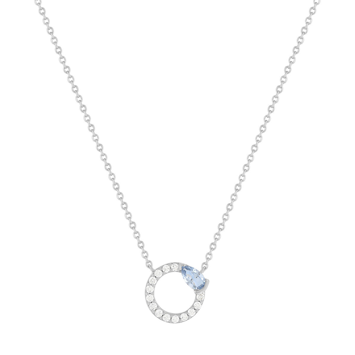 Collier argent 925 pierre imitation bleue et zirconias 45 cm