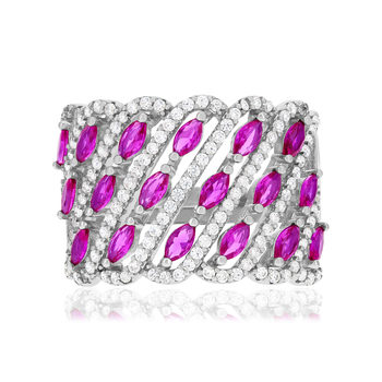 Bague argent 925 réglable zirconias rouges et blancs