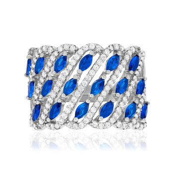 Bague argent 925 réglable zirconias bleus et blancs