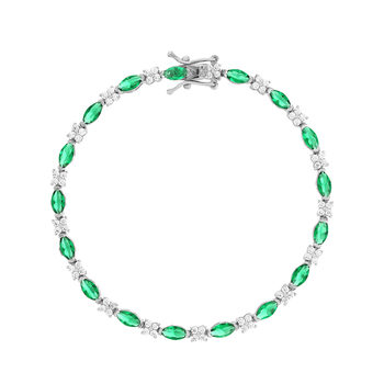 925 silver bracelet with green and white zirconias 18cm
