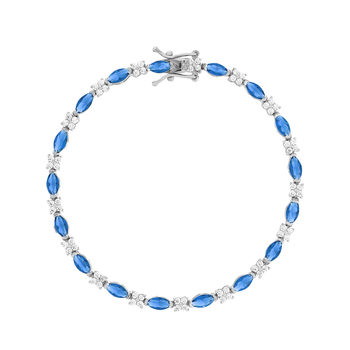 Silver bracelet blue and white zirconias 18cm