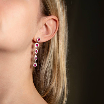 Red and white zirconia silver earrings