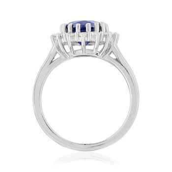 Bague argent 925 zirconia ovale bleu et zirconias blancs