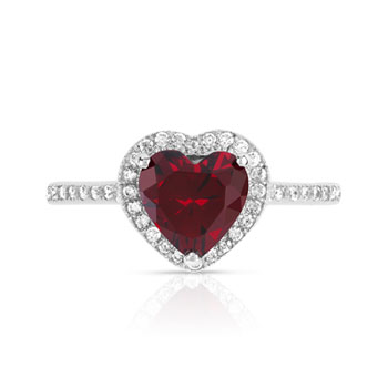 Bague argent 925 zirconia rouge coeur et zirconias blancs
