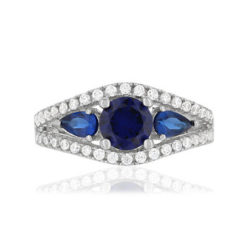 Bague argent 925 3 zirconias bleus et zirconias blancs