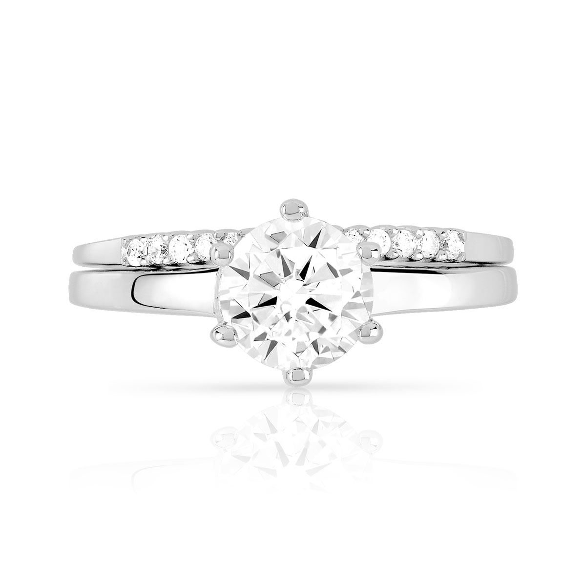 Duo alliance et solitaire argent 925 zirconias - vue 3