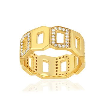 Yellow gold-plated ring with openwork buckles and zirconias