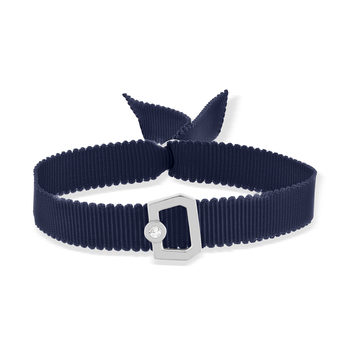 Buckle bracelet silver 925 zirconias navy ribbon 21cm