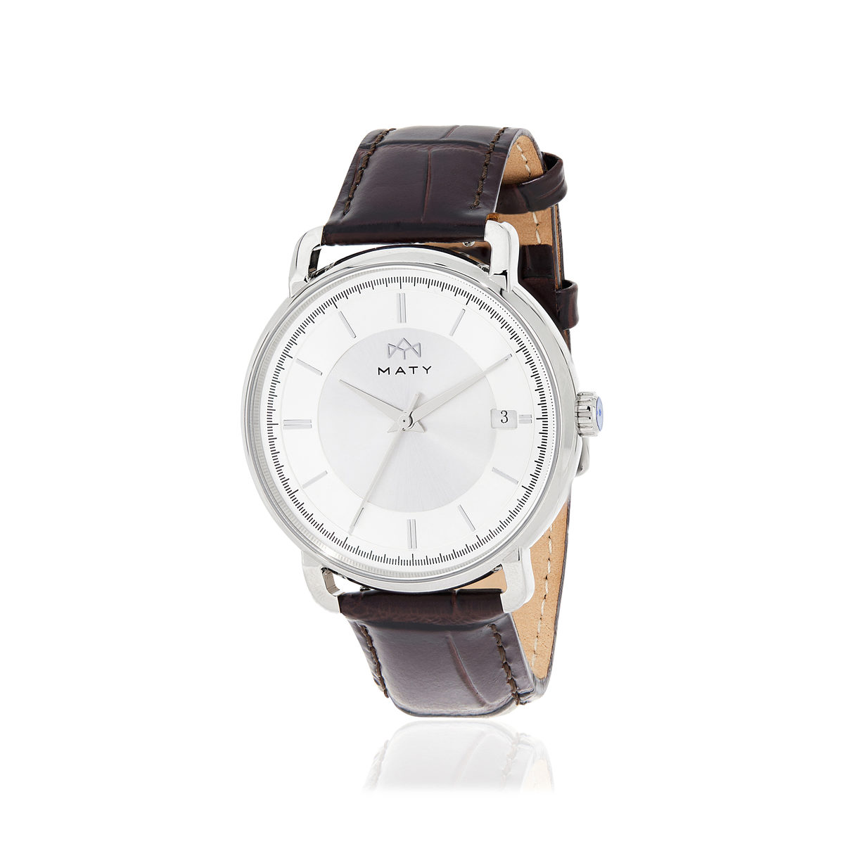 Montre MATY homme, bracelet cuir marron chocolat