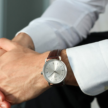 Montre MATY homme, bracelet cuir marron chocolat