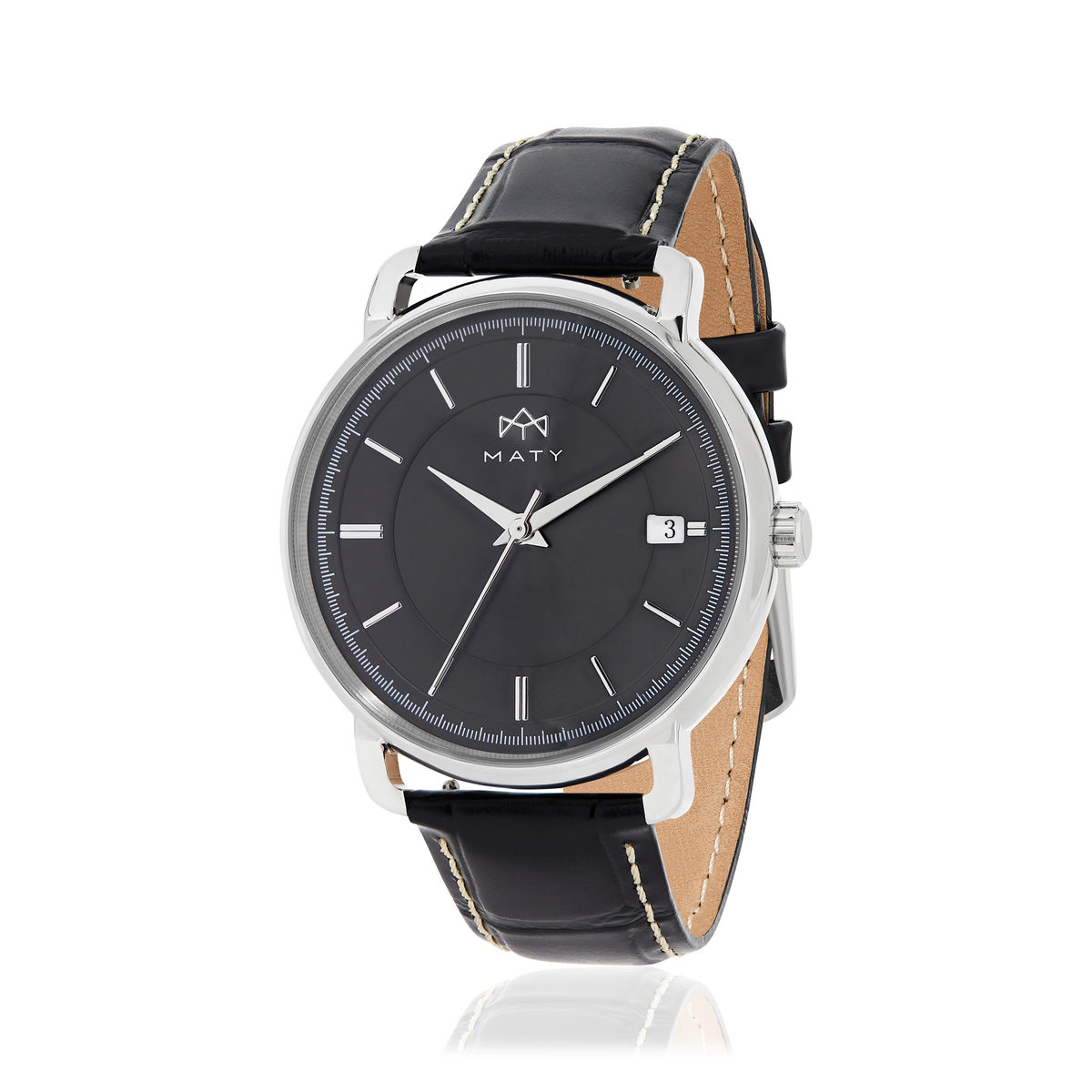 Montre MATY homme, bracelet cuir noir