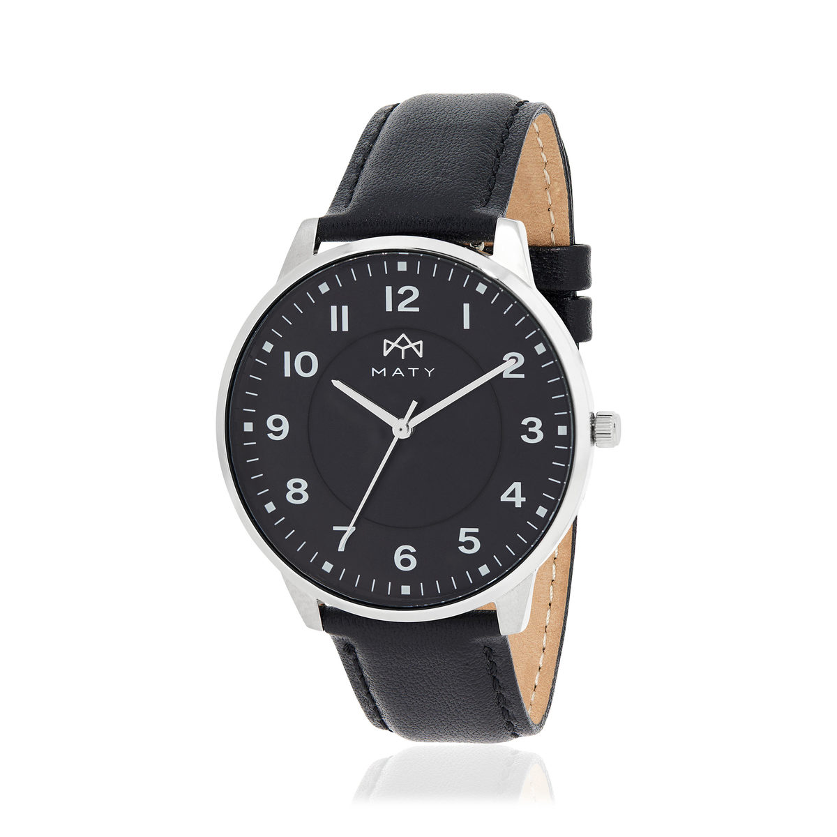 Montre MATY homme, bracelet cuir noir