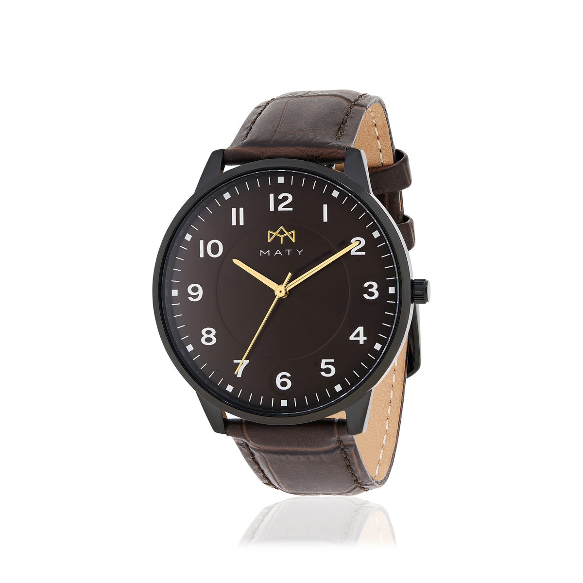 Montre MATY homme, bracelet cuir marron chocolat