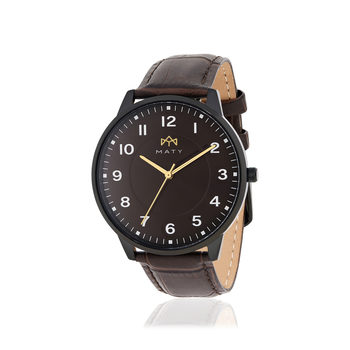 Montre MATY homme, bracelet cuir marron chocolat