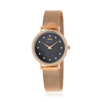 MATY dameshorloge, roségoudkleurig roestvrij stalen armband