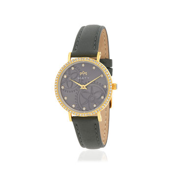 MATY dameshorloge, grijs leren band