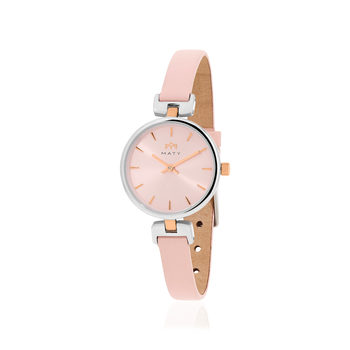 Montre MATY femme, bracelet cuir rose