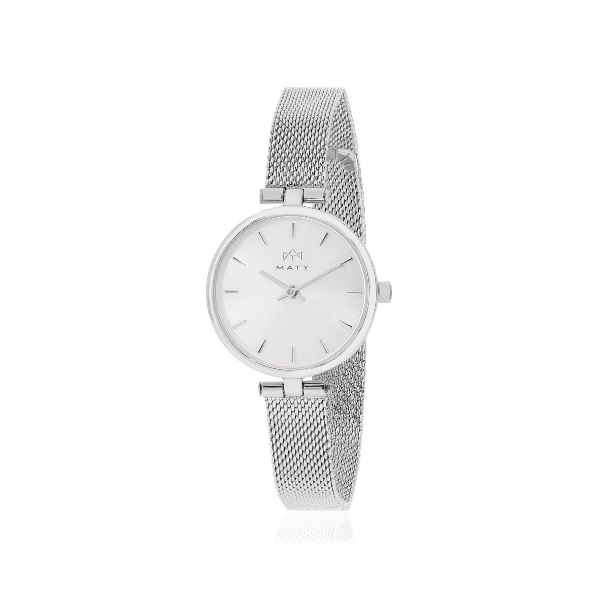 Montre MATY femme, bracelet maille milanaise acier inoxydable argent