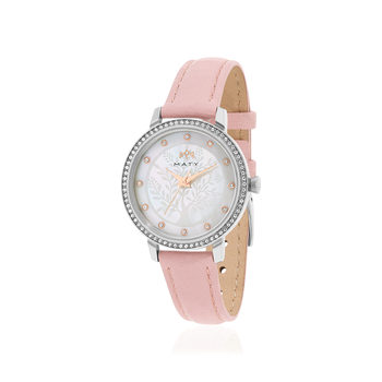 MATY dameshorloge met roze leren band