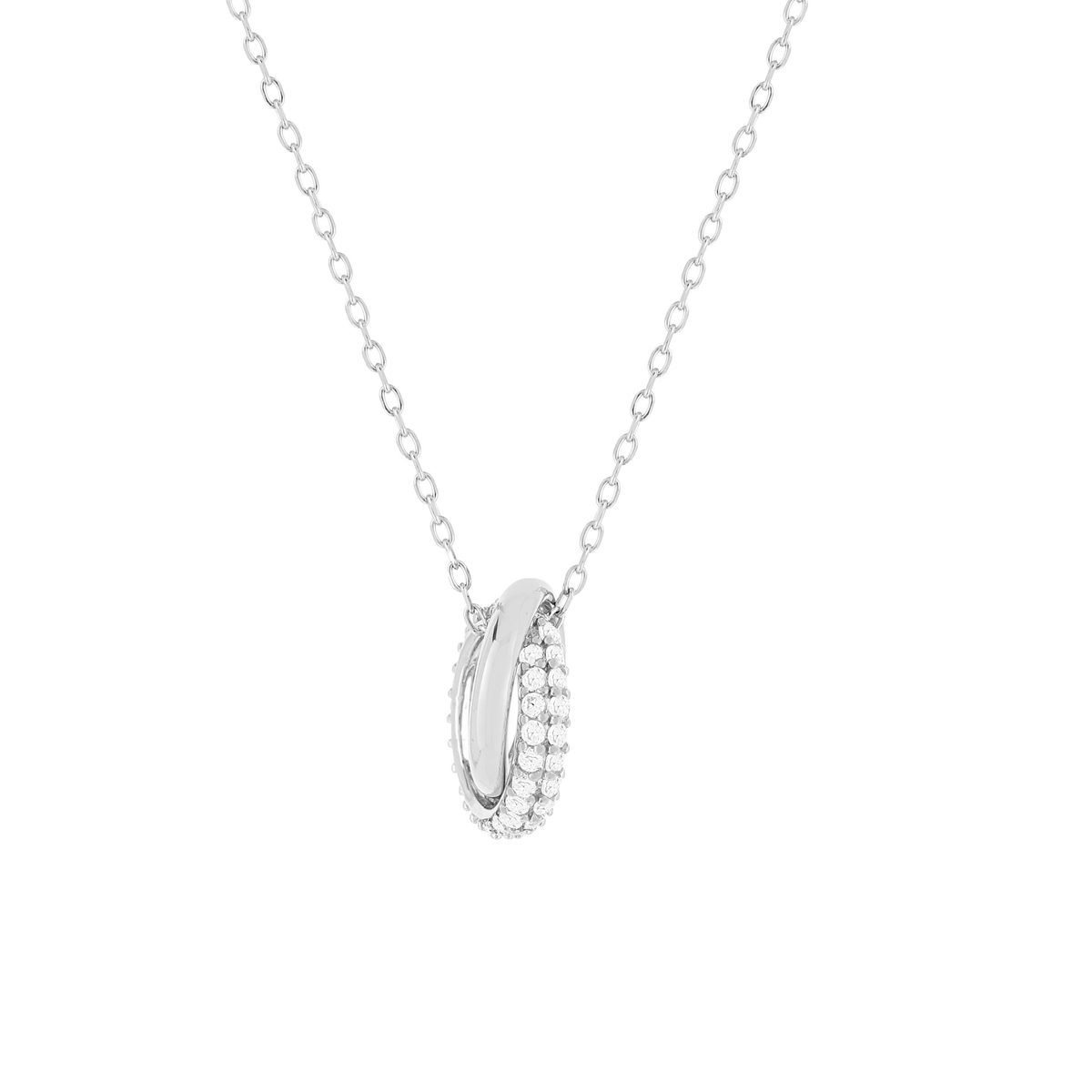 Collier argent 925 zirconias motif anneaux entrelacés 45 cm