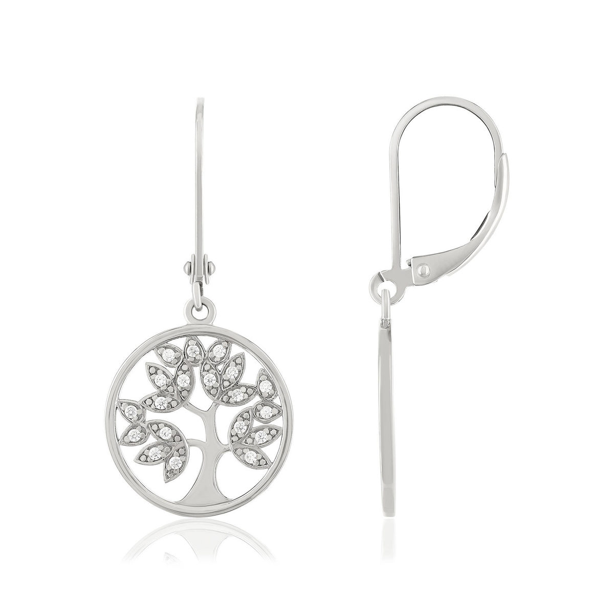 Boucles d'oreilles argent 925 dormeuses arbre de vie zirconias