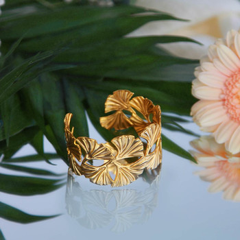 Bracelet rigide acier jaune motifs fleurs 60mm