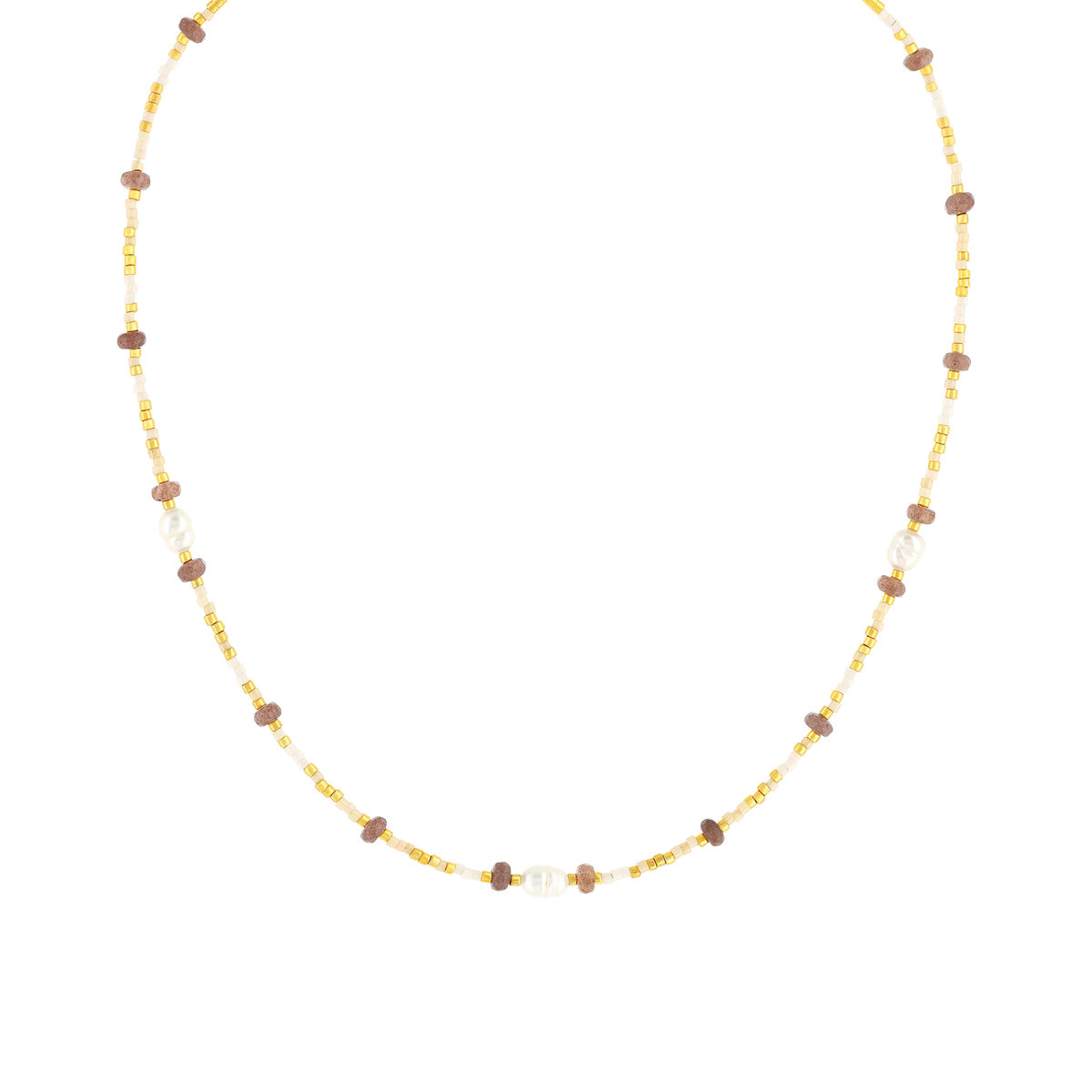 Collier acier jaune pierres naturelles et perles de culture de Chine 45,5cm - vue 2