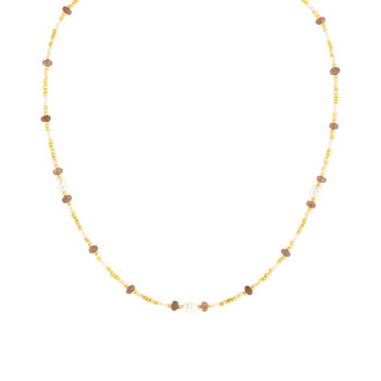 Collier acier jaune pierres naturelles et perles de culture de Chine 45,5cm