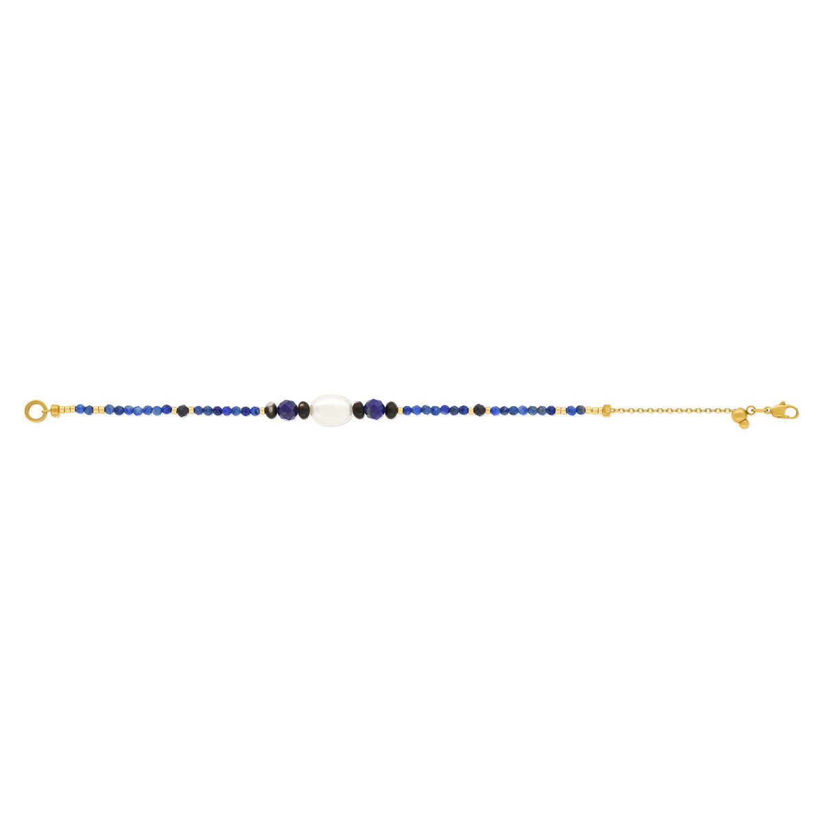 Bracelet acier jaune lapis lazulis et perle de culture de Chine 18cm - vue 2