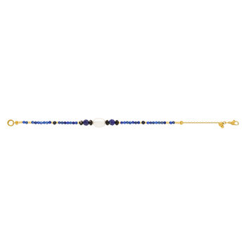Bracelet acier jaune lapis lazulis et perle de culture de Chine 18cm