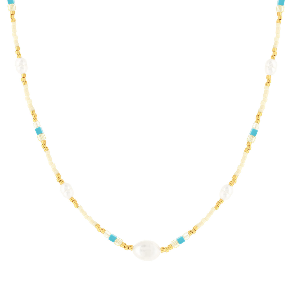 Collier acier jaune pierres naturelles et perles de culture de Chine 44,5cm