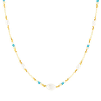 Collier acier jaune pierres naturelles et perles de culture de Chine 44,5cm