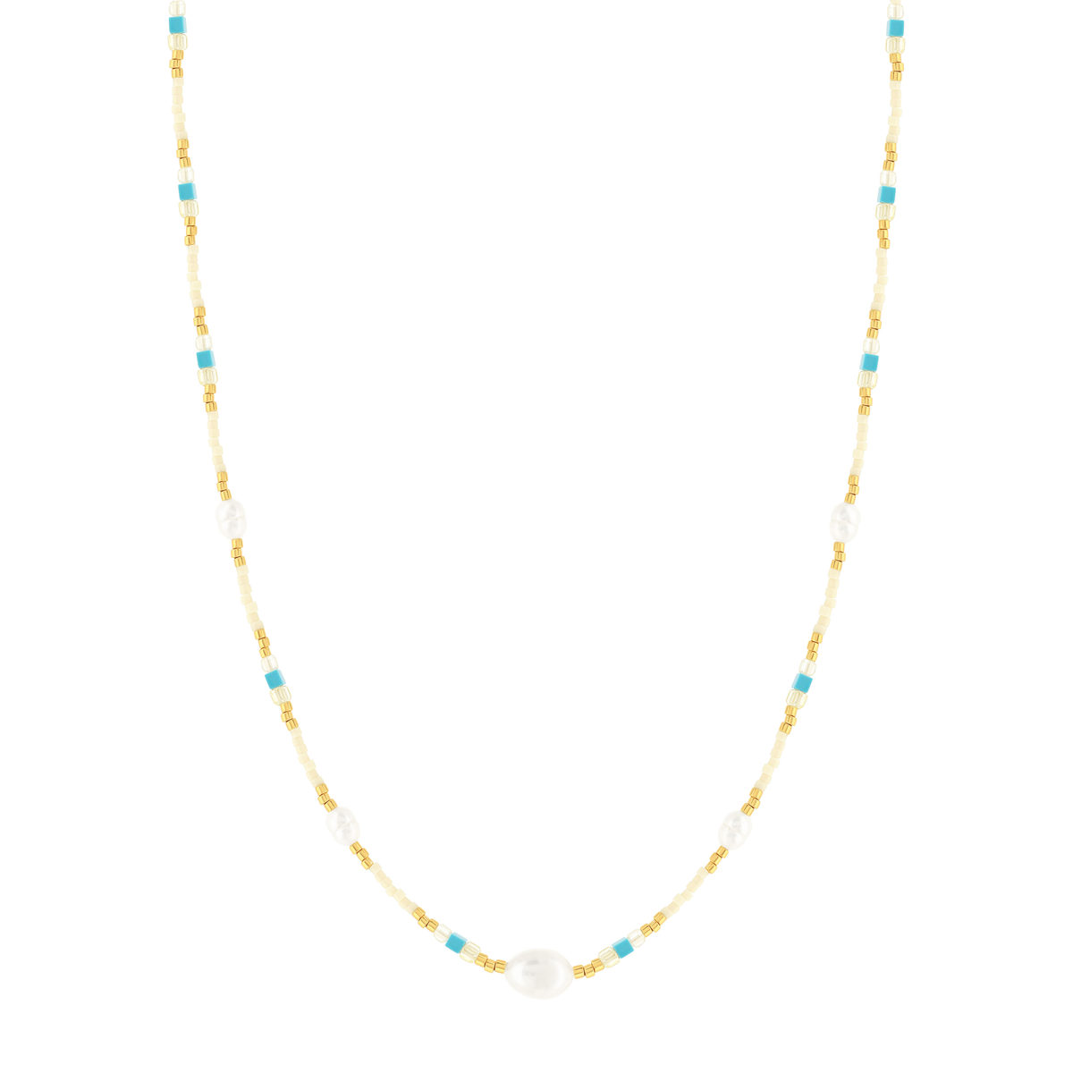 Collier acier jaune pierres naturelles et perles de culture de Chine 44,5cm - vue 2