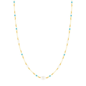 Collier acier jaune pierres naturelles et perles de culture de Chine 44,5cm