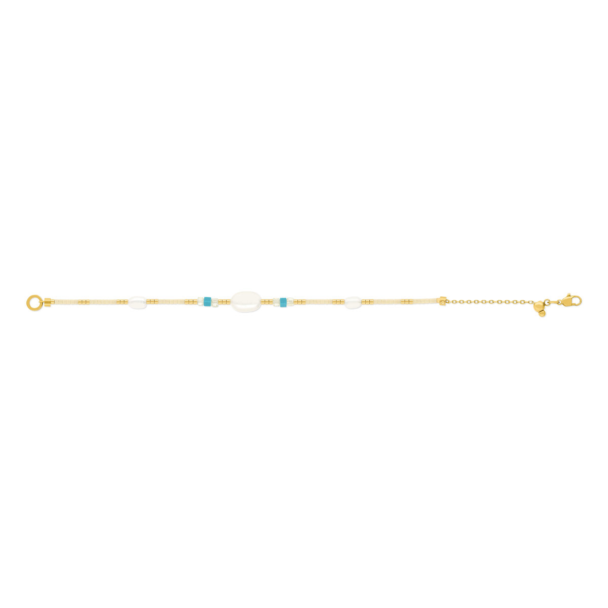 Bracelet acier jaune pierres naturelles et perles de culture de Chine 18cm - vue 2