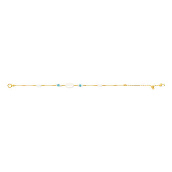 Bracelet acier jaune pierres naturelles et perles de culture de Chine 18cm