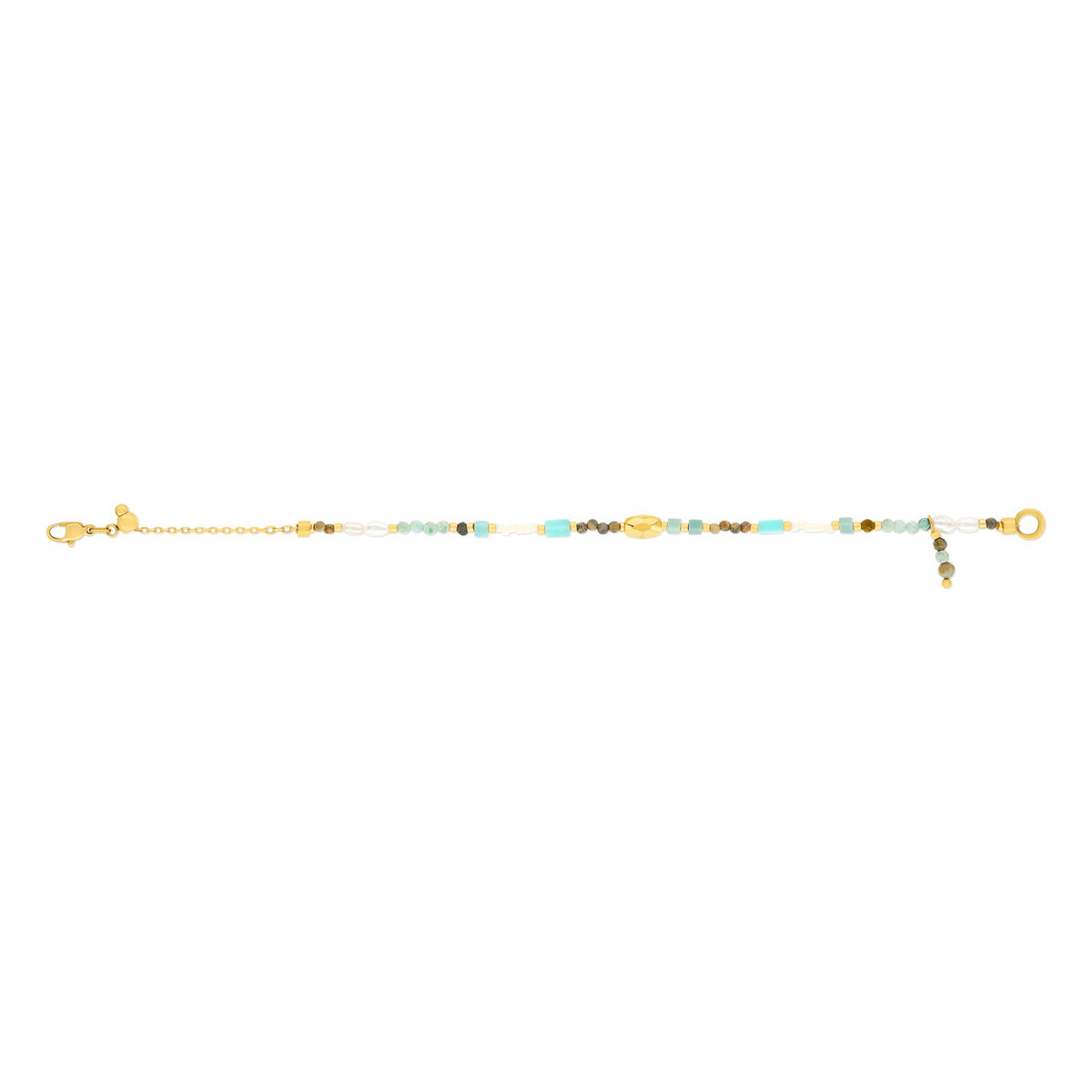 Bracelet acier jaune pierres naturelles et perles de culture de Chine 18cm - vue 2