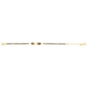 Bracelet acier jaune motifs feuilles pierres naturelles et perles de culture de Chine 18cm