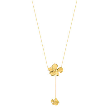 Collier en Y acier jaune motifs fleurs 55cm