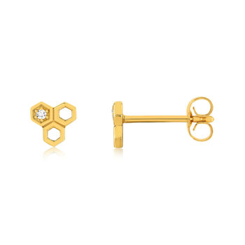 Boucles d'oreilles or 375 jaune zirconias motifs nids d'abeilles