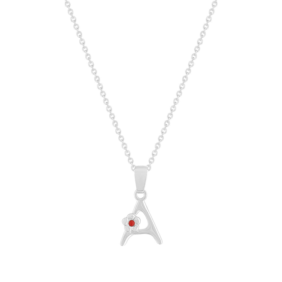 Collier argent 925 émail maille jaseron initiale fleur 38 cm