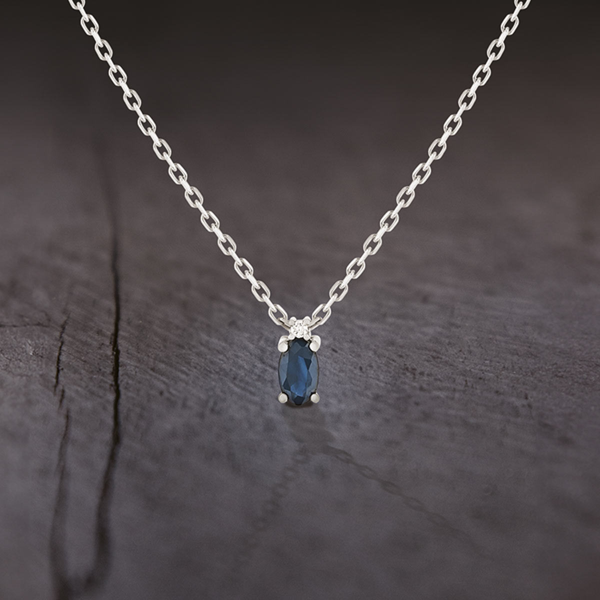 Necklace silver 925 sapphire 0.33 carat and zirconias 42cm - view D2