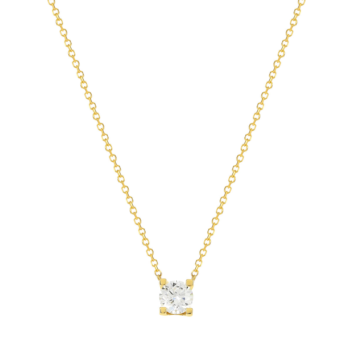 Collier solitaire or 750 jaune diamant HSI 0.5 carat 42cm
