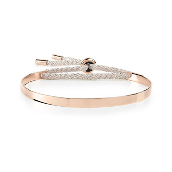 Bracelet jonc plaqué or rose cordon beige 60 mm