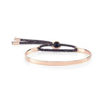 Bracelet jonc plaqué or rose cordon marron
