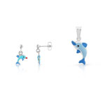 Ensemble pendentif et boucles d&rsquo;oreilles argent 925 &eacute;mail