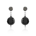 Boucles d&rsquo;oreilles argent 925 onyx et marcassite